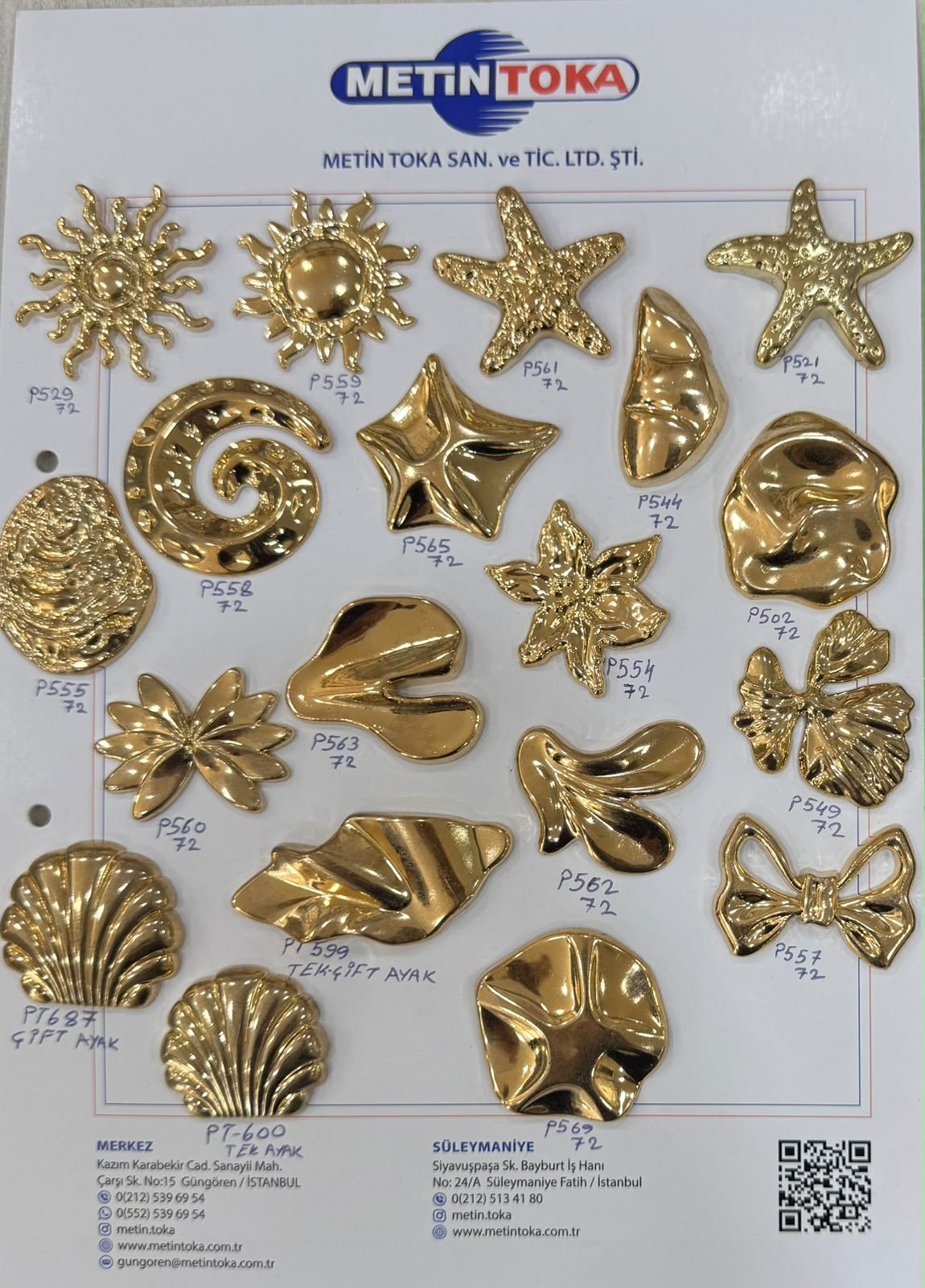 Cartes d’échantillons — boutons métallisés asymétriques 72L