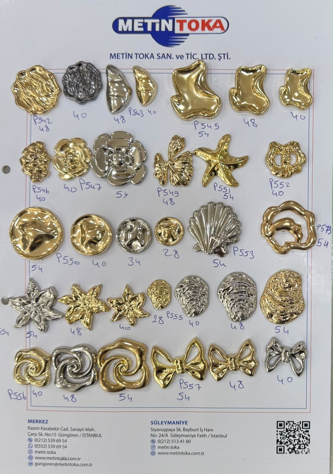 Metalize Asimetrik Düğme Kartelaları