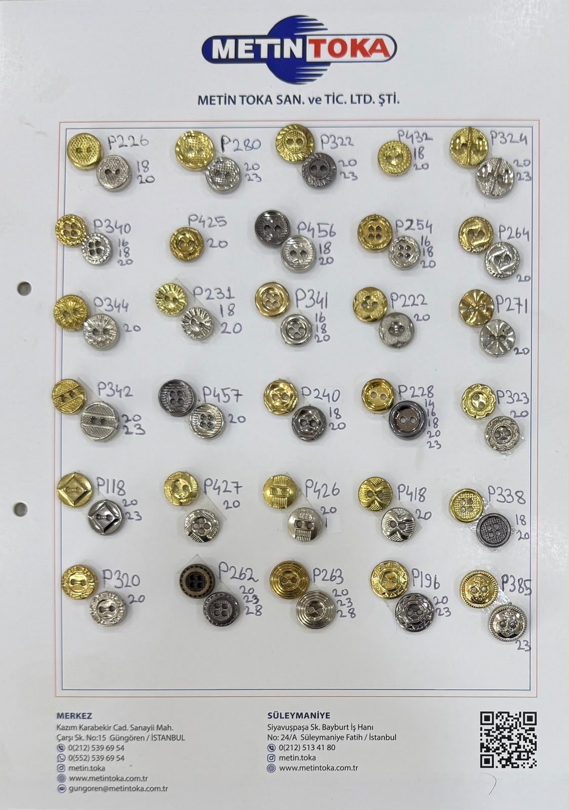 Cartes d’échantillons — boutons métallisés armoriés et décorés