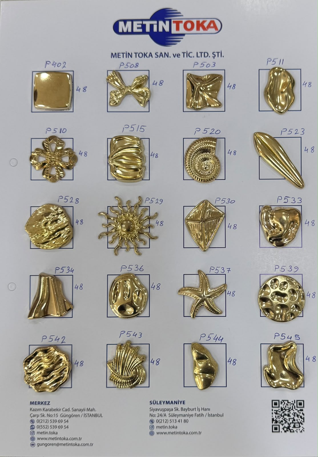 Cartes d’échantillons — boutons asymétriques 48/54L